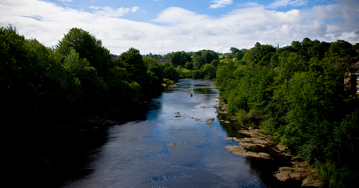 View of River Tees at Barnard Castle, County Durham.